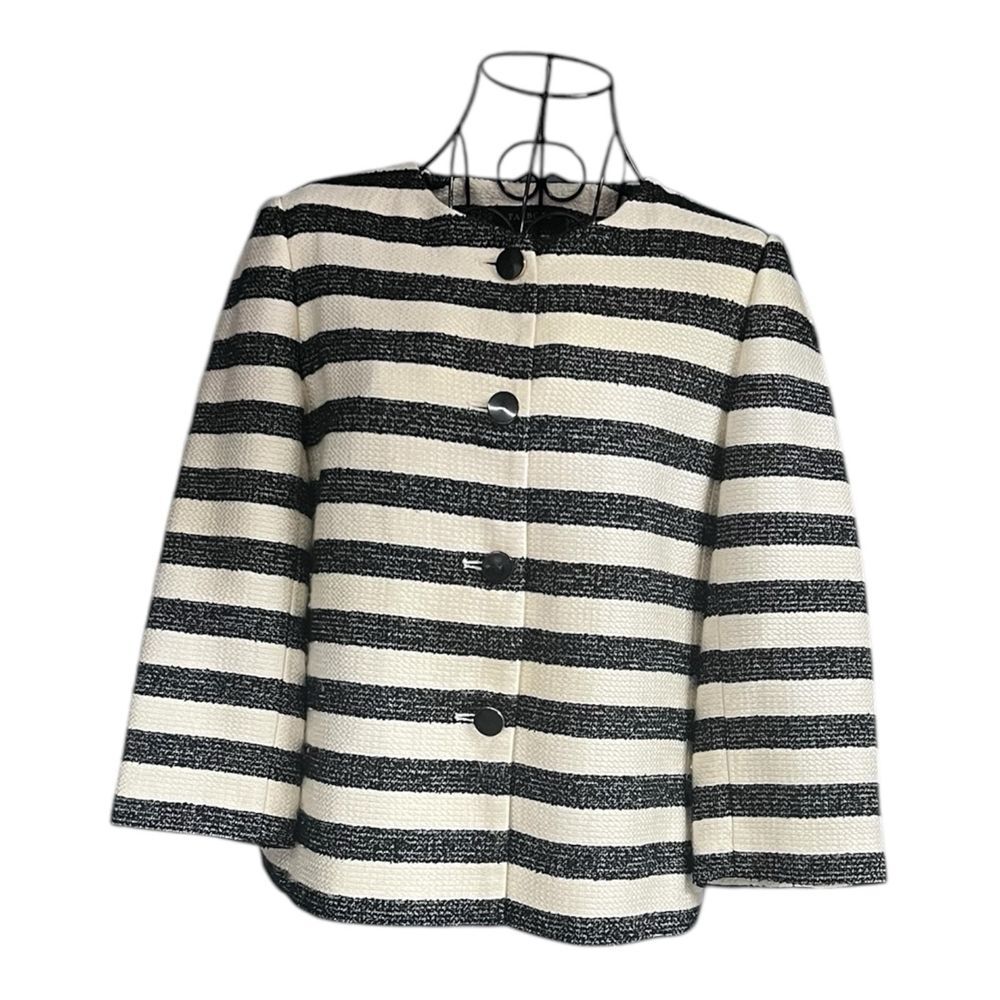 Talbots Lined Black And White Textured Blazer Size 12P Classy